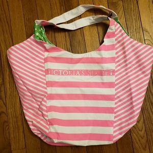 Victoria's Secret Pink White Striped Tote Bag Beach Overnight Travel Sack